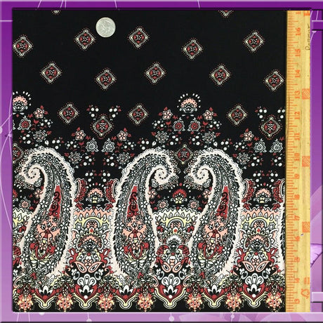 Rayon Challis Black Pink Paisley