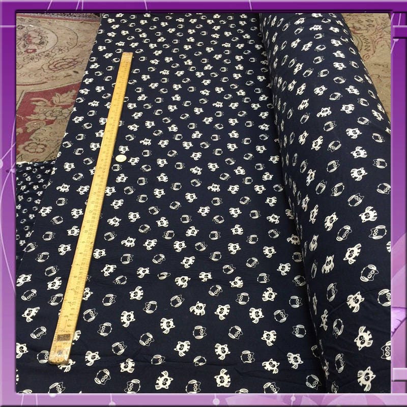 Rayon Challis Owl Print Navy Blue