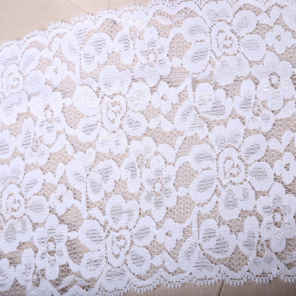 Stretch Lace Trim White 6.25" Wide