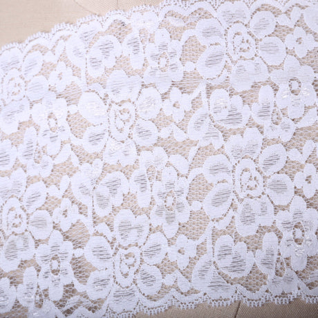 Stretch Lace Trim White 6.25" Wide