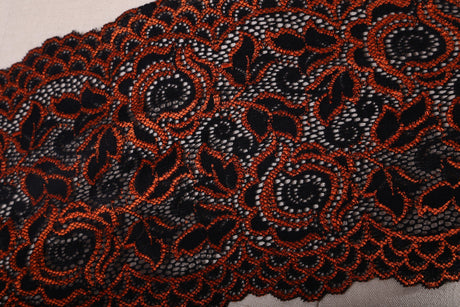 Stretch Lace Trim Orange Black 6 Inch