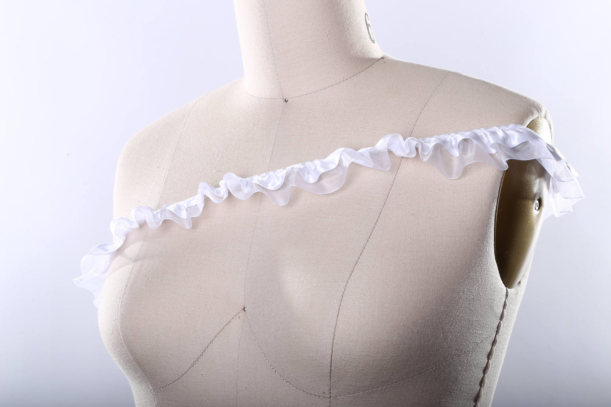 Ruffle Trim White Satin Organza 1.5 Inch