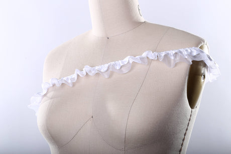 Ruffle Trim White Satin Organza 1.5 Inch