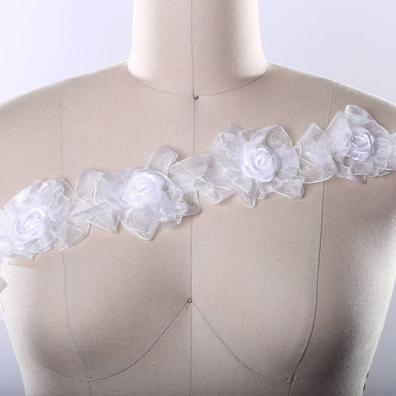 3D Flower Organza Lace Trim White