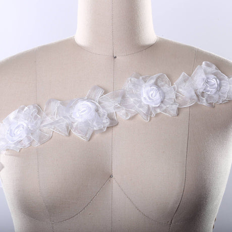 3D Flower Organza Lace Trim White