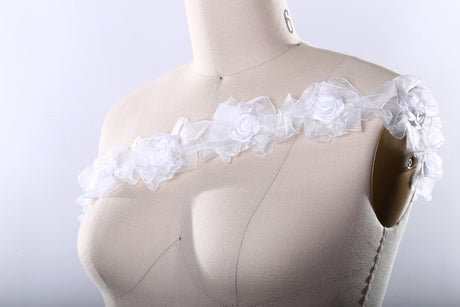 3D Flower Organza Lace Trim White