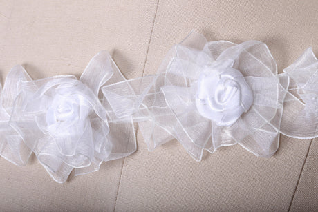 3D Flower Organza Lace Trim White