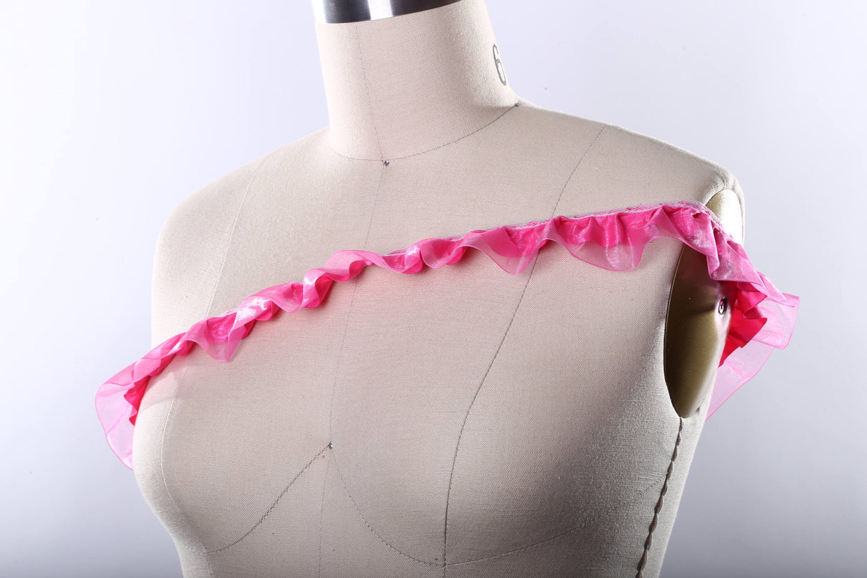 Satin Ruffle Trim Hot Pink 1.5in