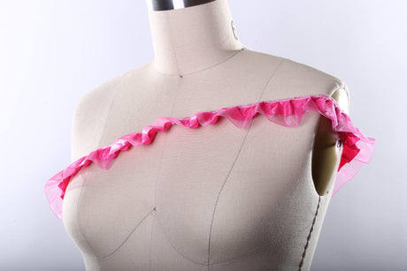 Satin Ruffle Trim Hot Pink 1.5in