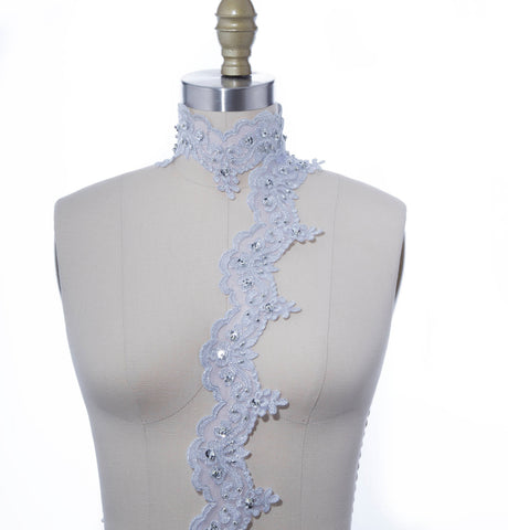 Beaded Lace Pearl Trim Gray Silver