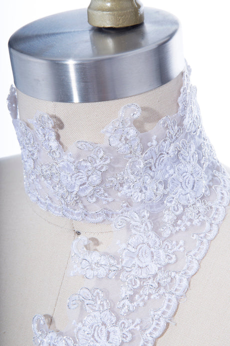 Bridal Lace Trim White Silver Sheer