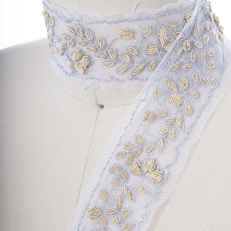 Lace Trim Natural Twine Silver Bordering