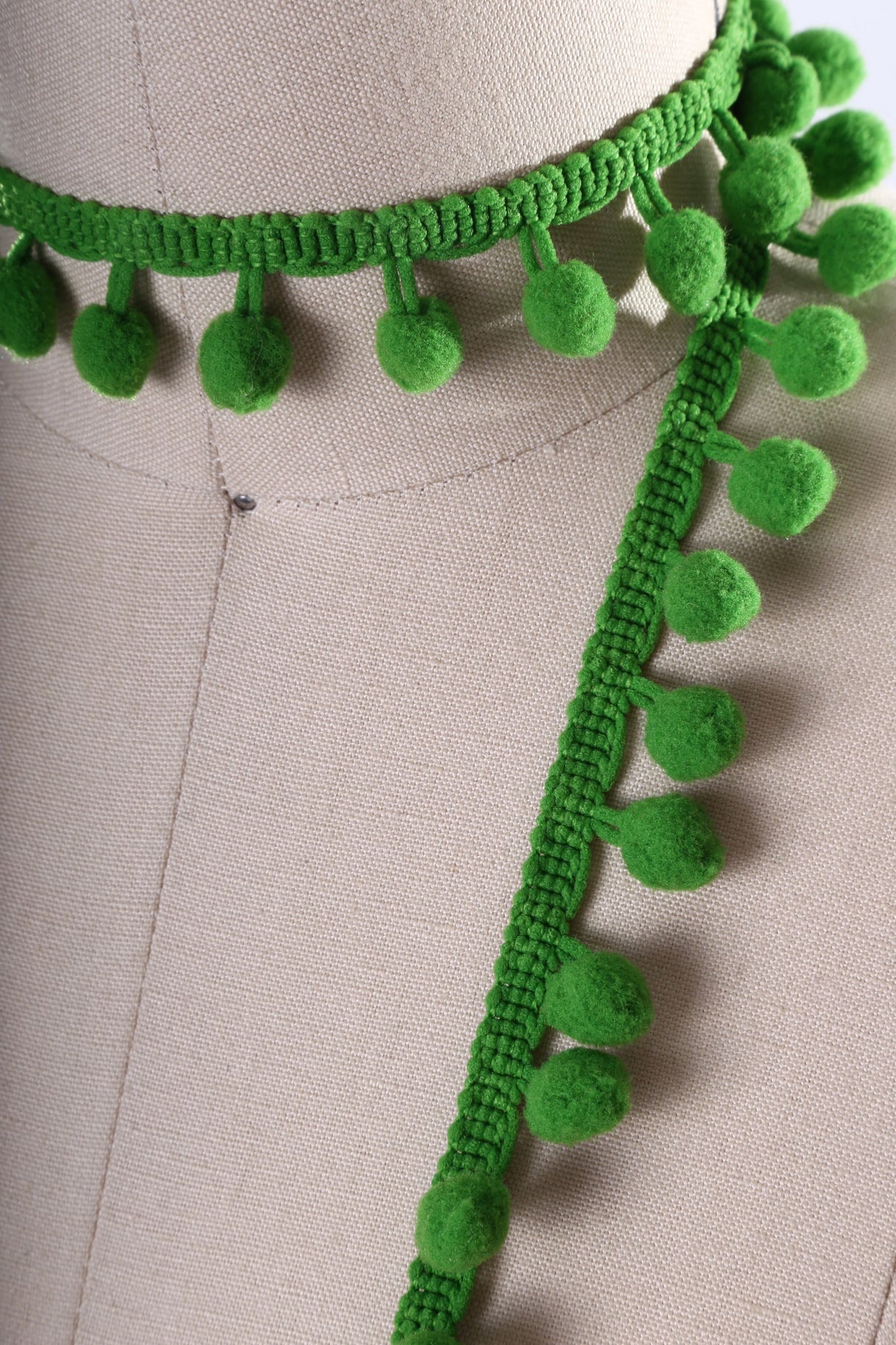 Pom Pom Fringe Trim Basil Green 10mm