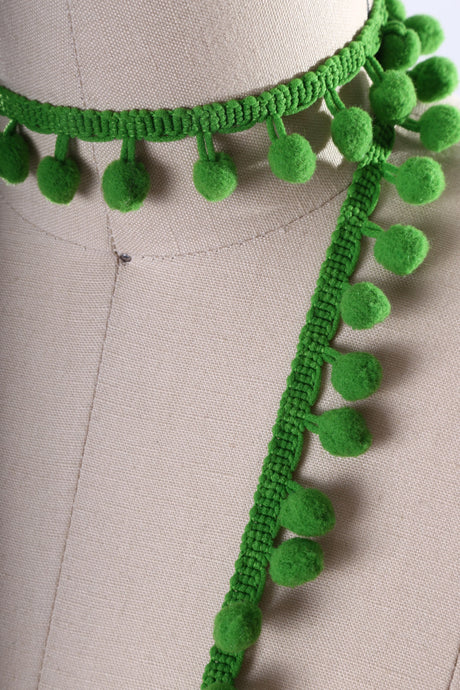 Pom Pom Fringe Trim Basil Green 10mm
