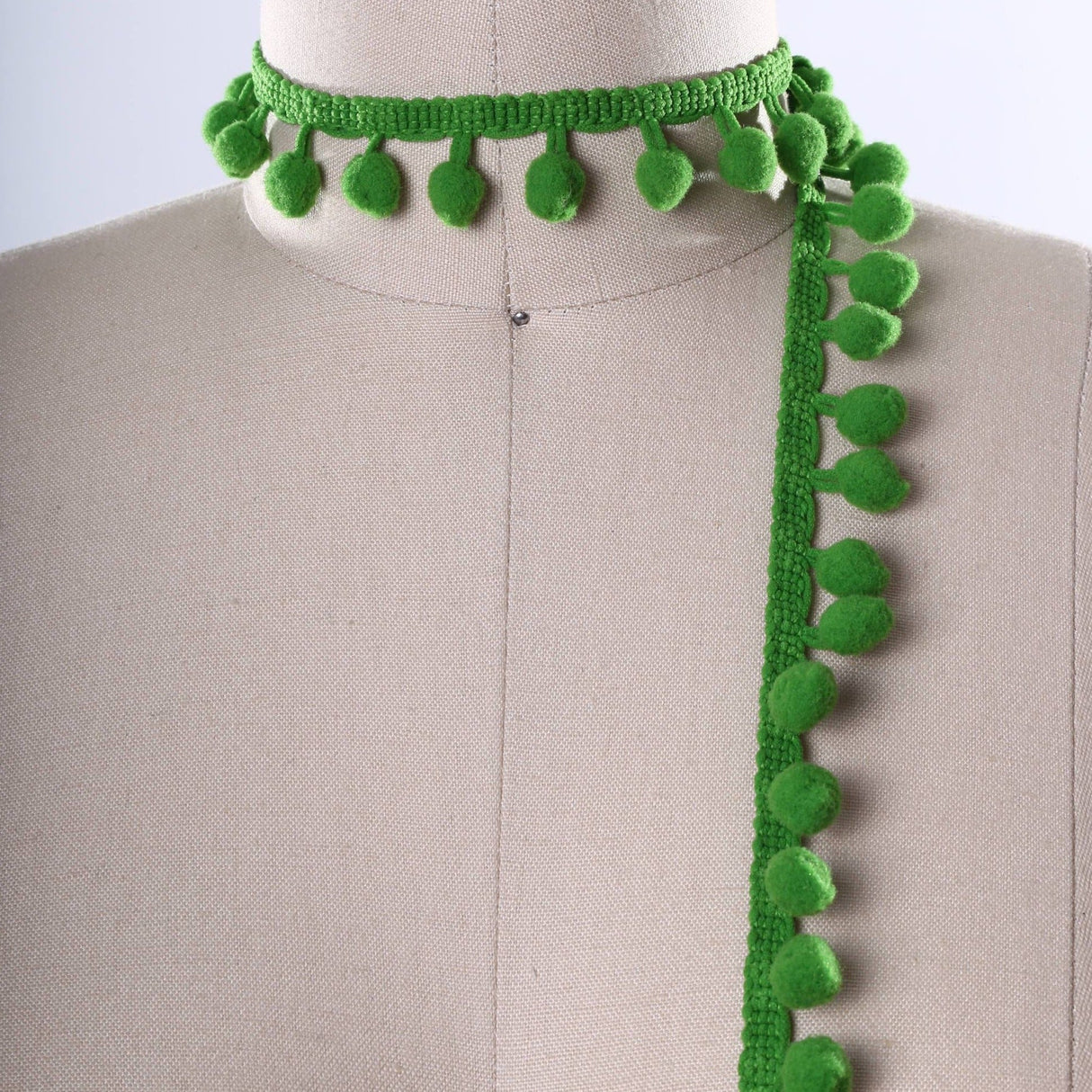 Pom Pom Fringe Trim Basil Green 10mm