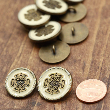 Brass Metal Shank Button Ivory Back