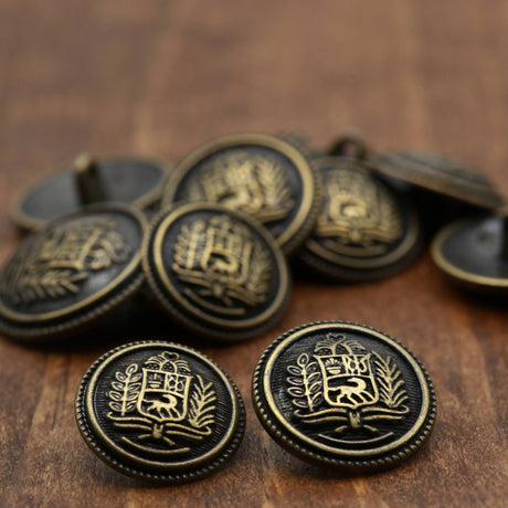 Metal Shank Button Antique Brass Jackal Crest