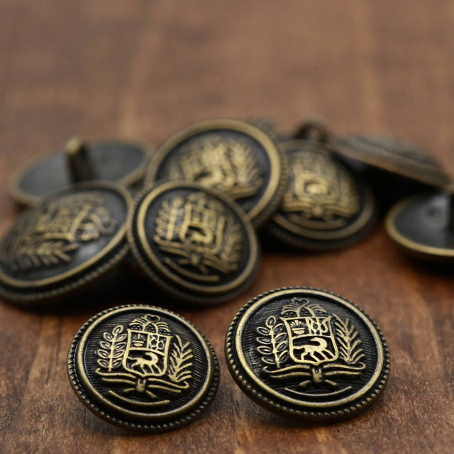 Metal Shank Button Antique Brass Jackal Crest