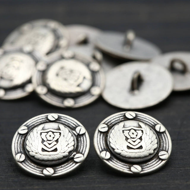 Metal Shank Button Silver Black Detailing 32L