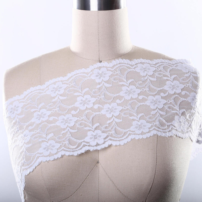 Stretch Lace Trim White Floral Scalloped