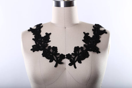 Beaded Lace Applique Pair Black