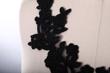 Beaded Lace Applique Pair Black