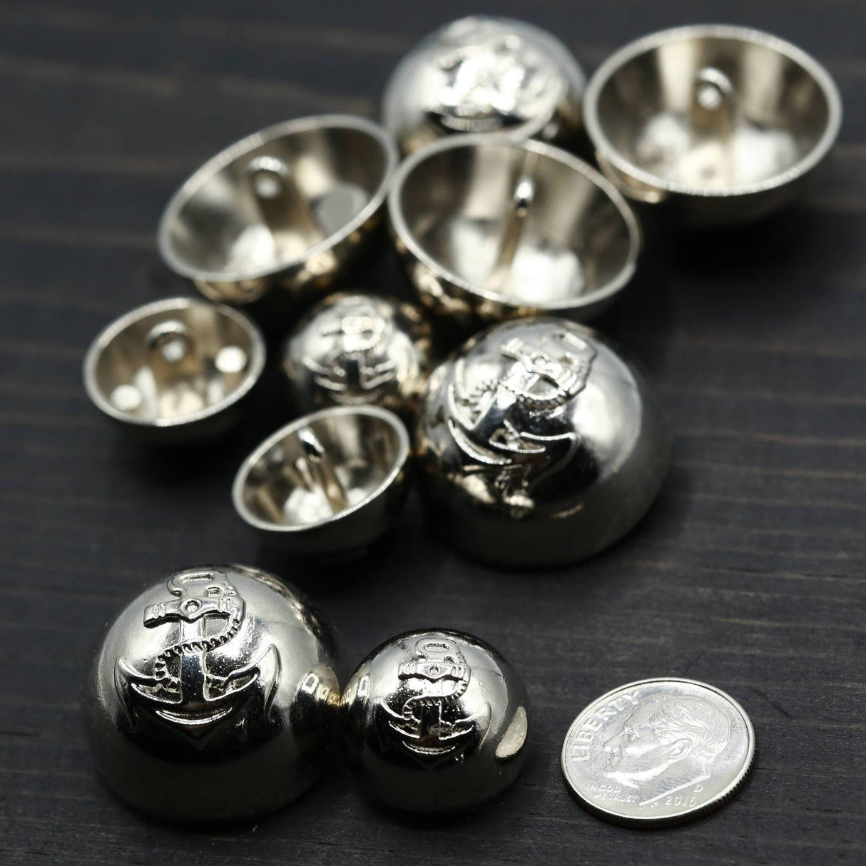 Metal Button Silver Half Dome Nautical