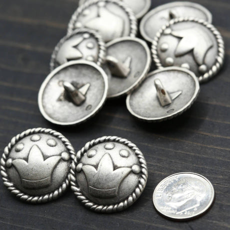 Antique Silver Metal Jester's Crown Button