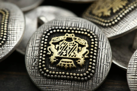 Metal Button Antique Gold Silver Scratched Effect