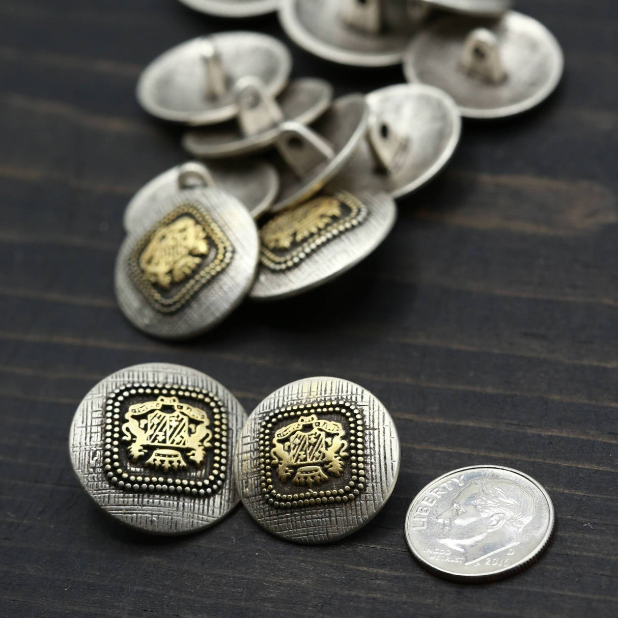 Metal Button Antique Gold Silver Scratched Effect