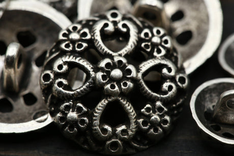Silver Metal Shank Button Flower Swirl