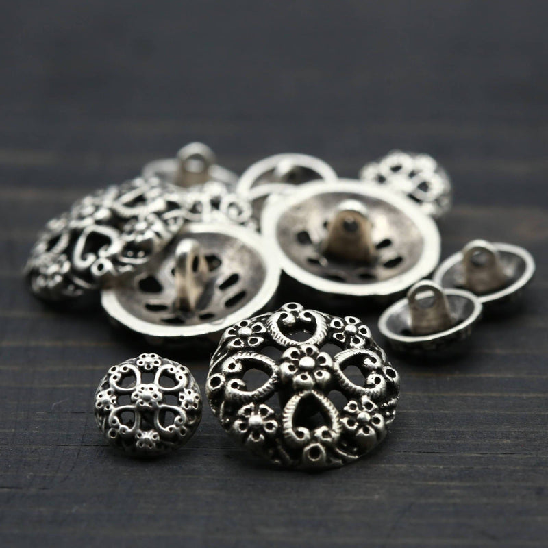 Silver Metal Shank Button Flower Swirl