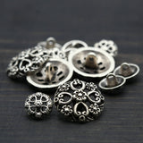 Silver Metal Shank Button Flower Swirl