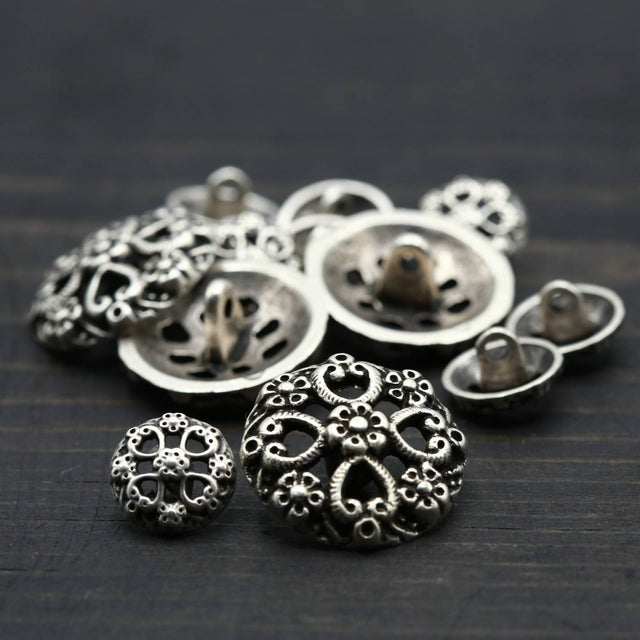 Silver Metal Shank Button Flower Swirl