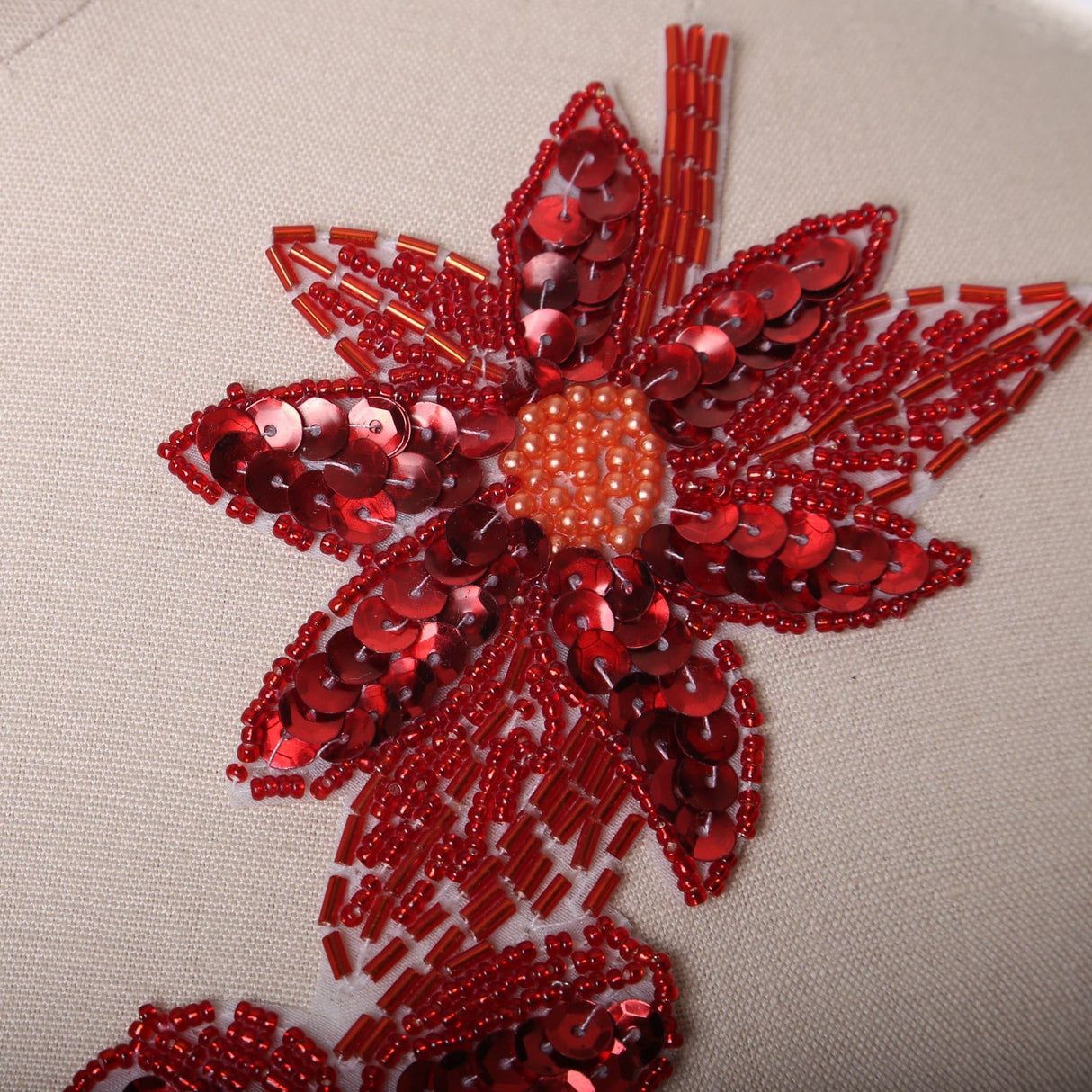 Flower Applique Red Beaded Sequined Iron-On