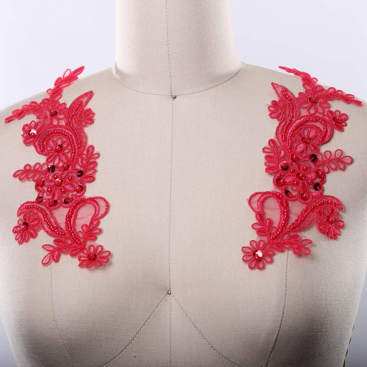 Beaded Lace Applique Coral Pink