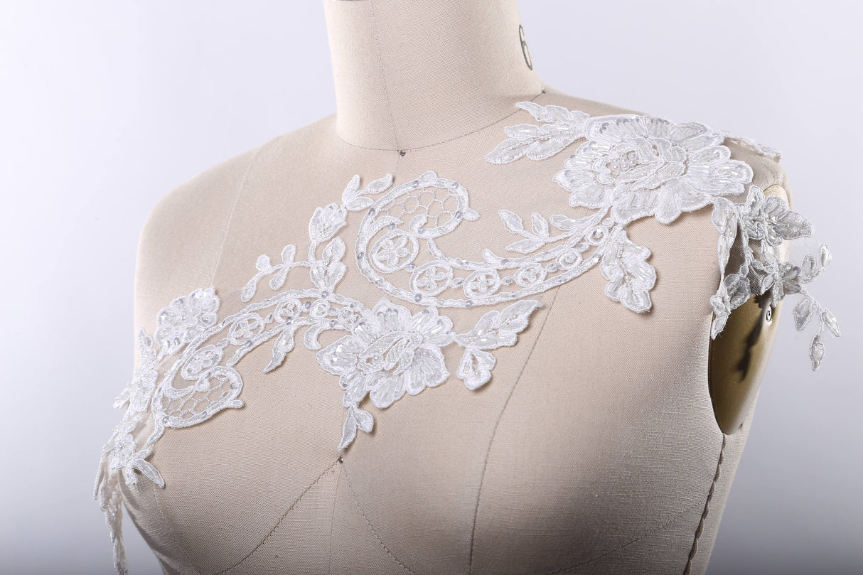 Beaded Lace Applique Ivory White