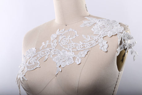Beaded Lace Applique Ivory White