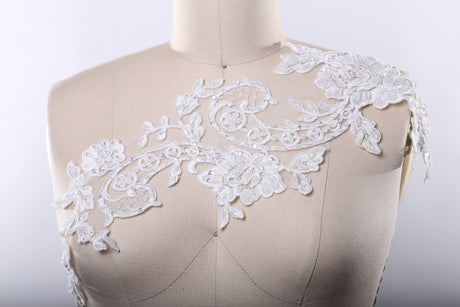 Beaded Lace Applique Ivory White
