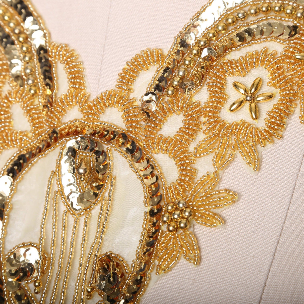 Beaded Sequined Neck Applique Gold