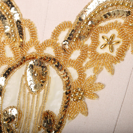 Beaded Sequined Neck Applique Gold