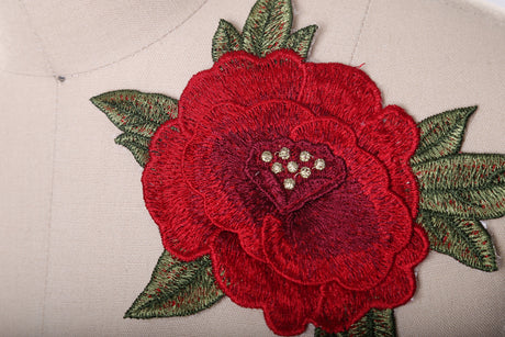 Red Rose Flower Applique Patch