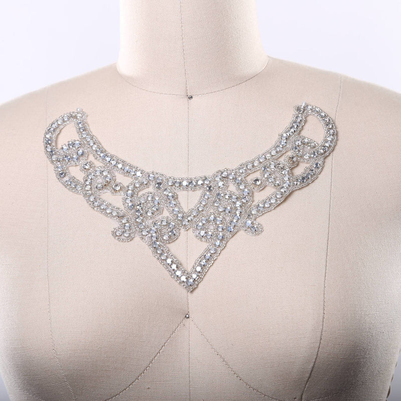 Beaded Rhinestone Neckline Applique