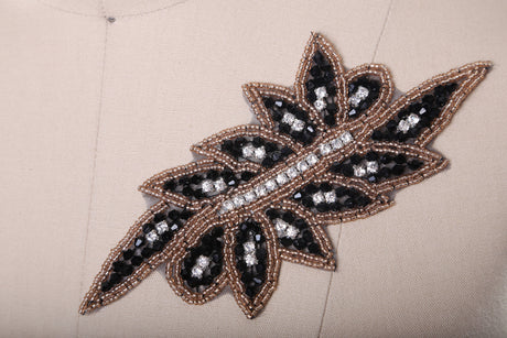 Rhinestone Leaf Applique Black Champagne