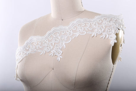 Beaded Floral Scalloped Bridal Lace Trim