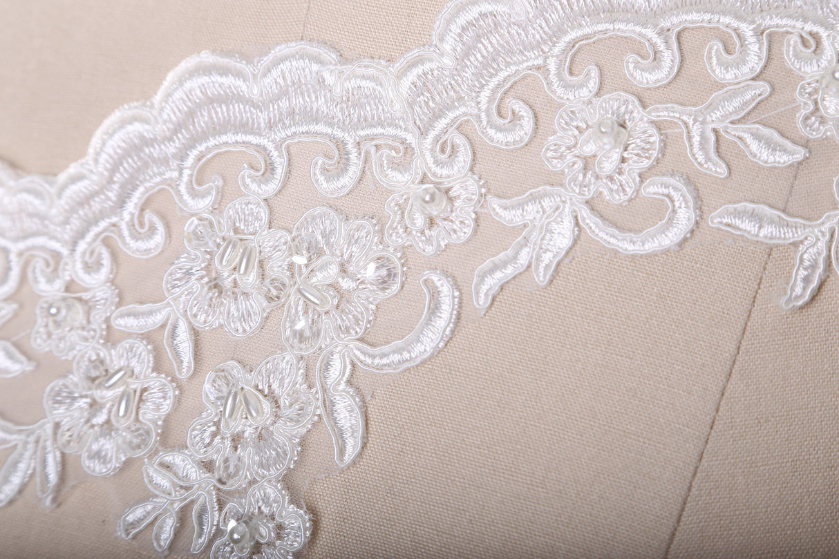 Beaded Floral Scalloped Bridal Lace Trim