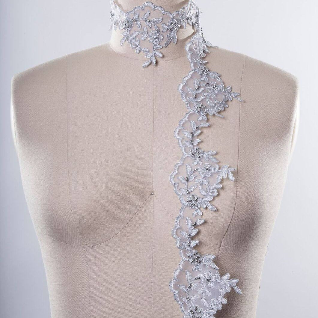 Lace Trim Silver Beaded 3 Inch