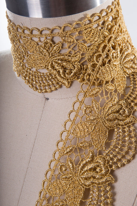 Metallic Floral Lace Trim Gold Silver