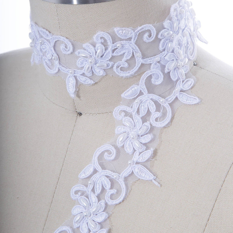 Bridal Beaded Lace Trim White 1.5"