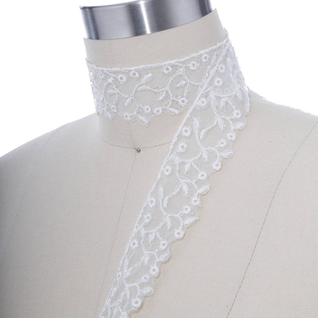 Bridal Lace Trim White Silver Alencon